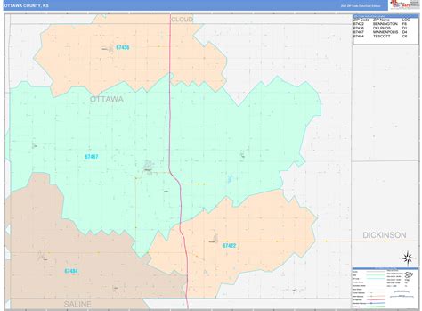 Ottawa County, KS Wall Map Color Cast Style by MarketMAPS - MapSales.com