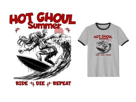 Hot Ghoul Summer Ringer Tee Zombie Surfer Girl In A Retro Styled Design On A Classic Ringer Tee