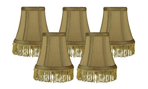 Urbanest Set Of 5 Gold With Gold Fringe Silk Bell Chandelier Lamp Shade