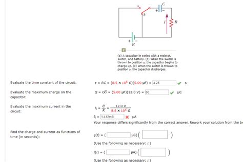 Solved A A Capacitor In Series With A Resistor Switch And