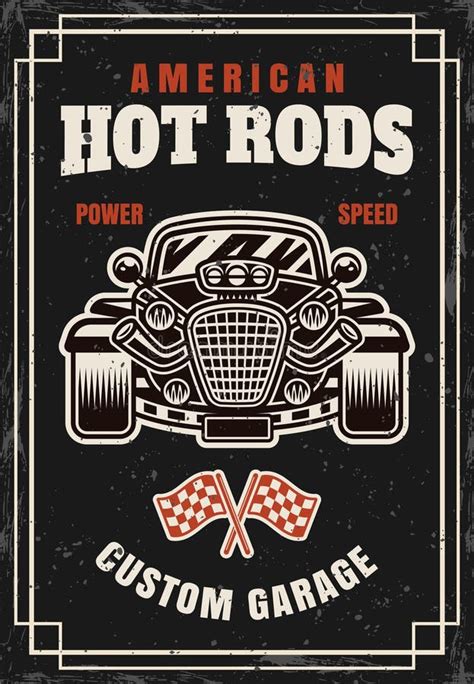 Hot Rod Car Vector Poster Vintage Illustration In Colorful Style With Grunge Textures On