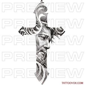 Cross Tattoo Design with Jesus Face - TattooVox Professional Tattoo ...