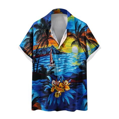 Poteti Mens Summer Shirts Clearance Plus Size Hawaiian Beach Short