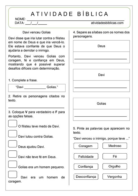 Atividades Davi E Golias Para Imprimir