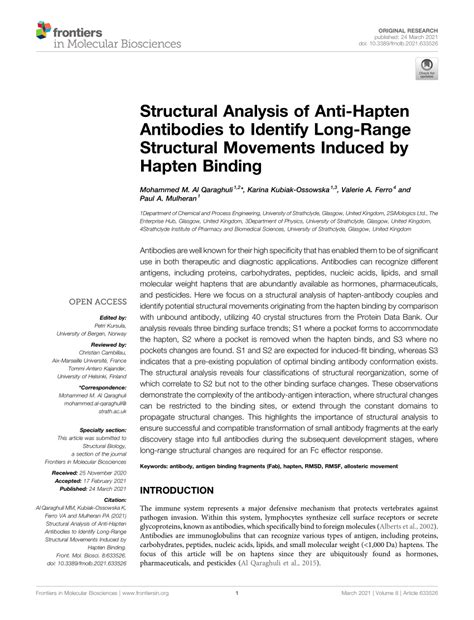 (PDF) Structural Analysis of Anti-Hapten Antibodies to Identify Long-Range Structural Movements ...