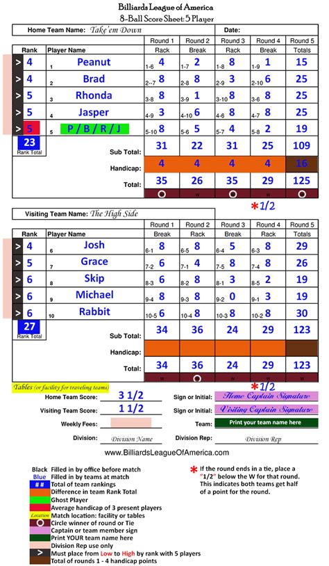 8-Ball Score Sheets