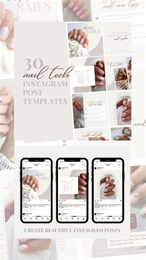 NAIL TECH INSTAGRAM TEMPLATE Nails Templates Beige Nail Content