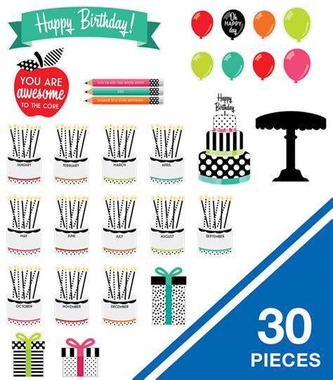 Black White And Stylish Brights Happy Birthday Bulletin Board Set Fd