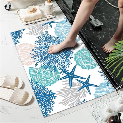 Amazon.com: MUGINYU Beach Coastal Bathroom Rugs,Coral Nautical Seashell ...