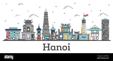 Outline Hanoi Vietnam City Skyline With Color Buildings Isolated On