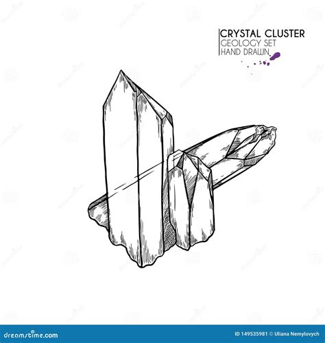 Racimo Cristalino Exhausto De La Mano Ejemplo Mineral Del Vector Piedra