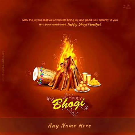 Happy Bhogi Pongal Greeting Card With Name Edit