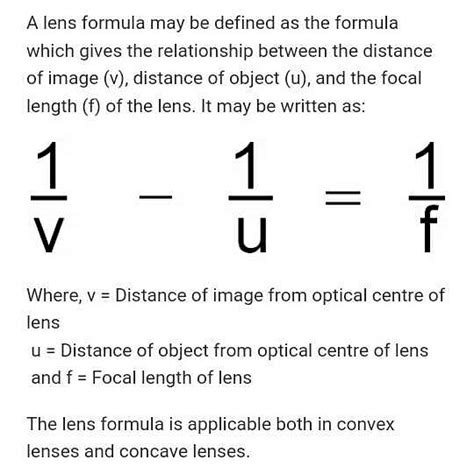 Describe Lens Formula With Diagram Edurev Class 10 Question