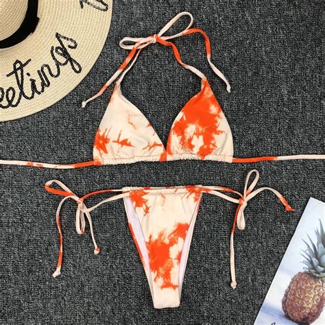 Zwei Stück Sexy Frauen Sommer Bademode Bh Krawatte Seite G String Bikini Tanga Strand Dreieck