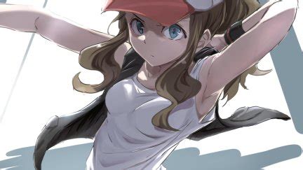 Hilda Pokémon long hair brunette ponytail solo anime anime