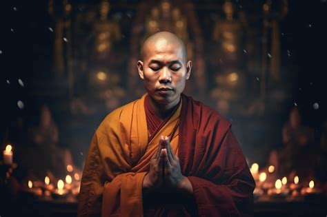 Premium AI Image | a monk is praying in front of a candle