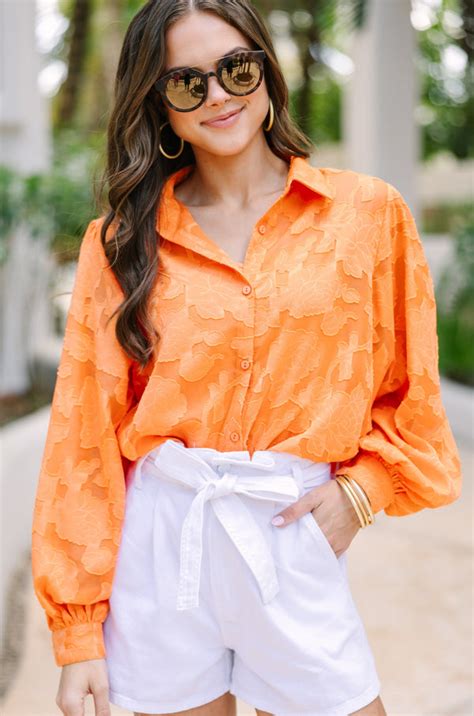 All In The Details Orange Textured Blouse Shop The Mint
