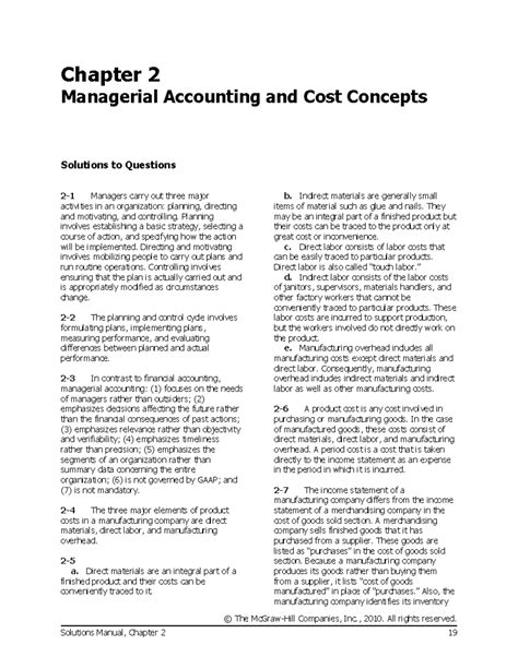 Managerial accounting chapter 2 solution - © The McGraw-Hill Companies