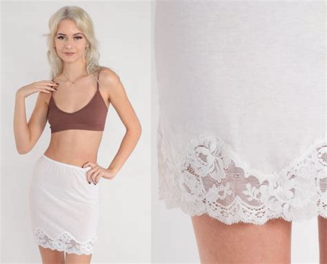 White Lace Slip Skirt 70s 80s Lingerie Mini Skirt Sem Gem