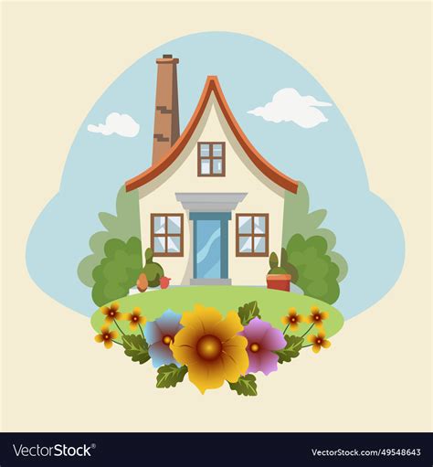 Village house with brown roof Royalty Free Vector Image