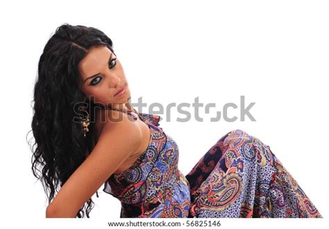 Sexy Brunette Summer Dress Reclining Isolated Stock Photo Shutterstock