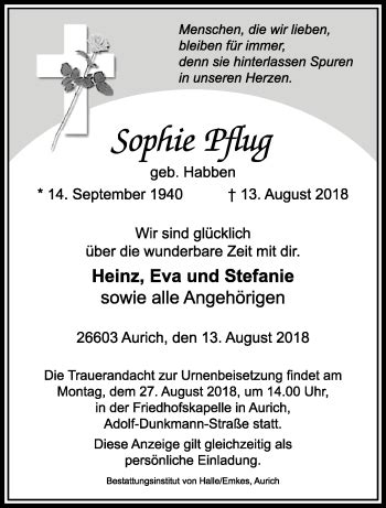 Traueranzeigen Von Sophie Pflug Trauer Und Gedenken