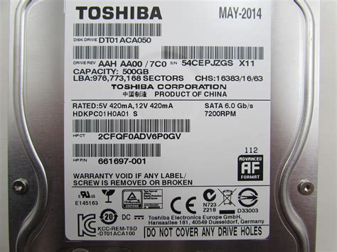 Toshiba DT01ACA050 500GB 7200 RPM 32 MB SATA III Hard Drive HDD HP ...