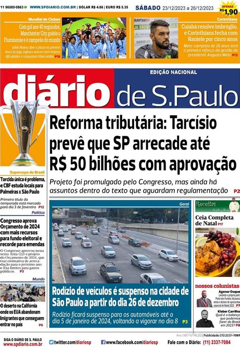 Capa Diário de São Paulo Edição Sábado 23 de Dezembro de 2023