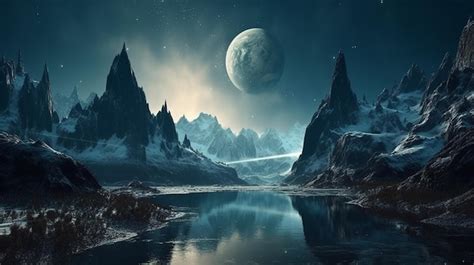 Premium Ai Image Fantasy Landscape With Tree And Full Moon Generative Ai