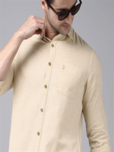 Buy U S Polo Assn Denim Co Men Beige Solid Casual Linen Cotton Shirt