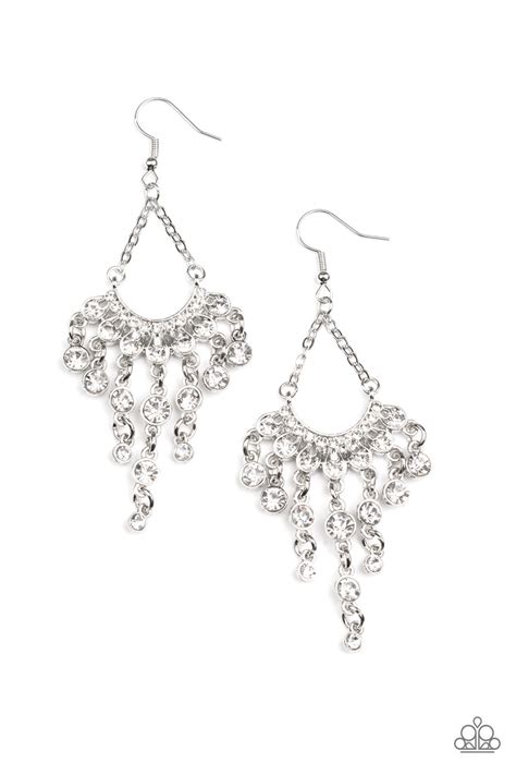 Paparazzi Commanding Candescence White Earrings A Finishing Touch