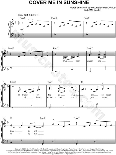 Pink And Willow Sage Hart Cover Me In Sunshine Sheet Music Easy Piano In F Major Download