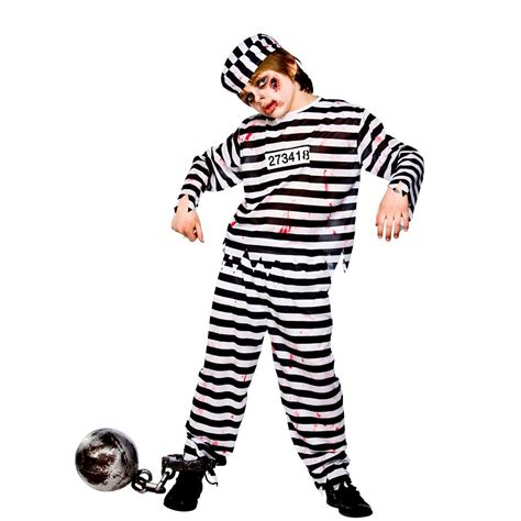 Zombie Convict Kids Fancy Dress Costume Halloween Prison Sizes 3 10