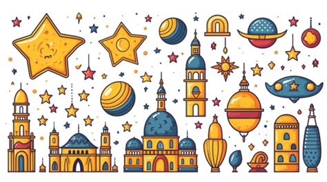 Islamic Doodle Art Set For Ramadan Kareem Illustration Background