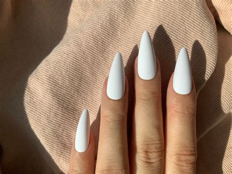 White Long Stiletto Press On Nails Full Set Of Nails Etsy