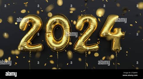 Happy New 2024 Year. 2024 golden foil balloons and falling confetti on ...