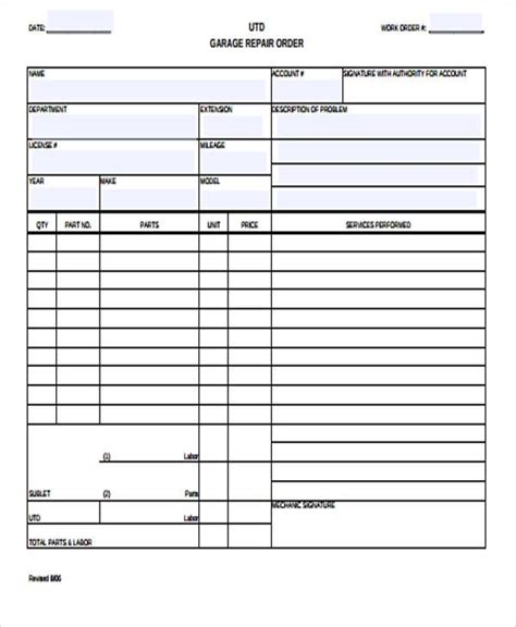 Free Printable Work Order Forms