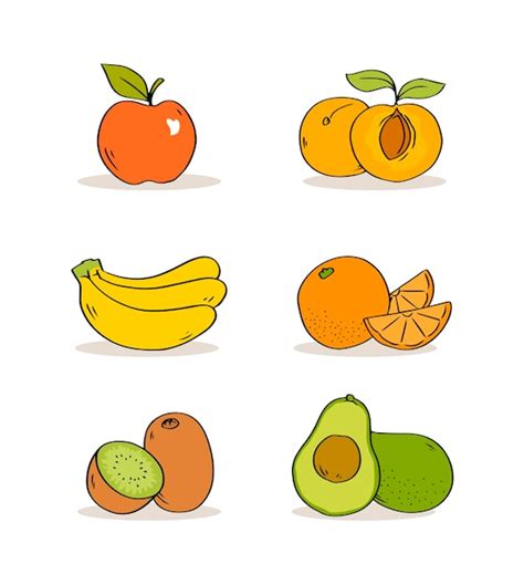 Establecer Ilustraciones De Frutas Sobre Fondo Blanco Vector Premium