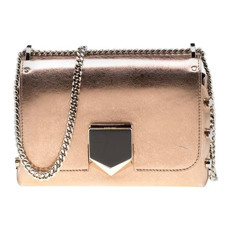 Jimmy Choo Rose Gold Metallic Leather Petite Lockett Crossbody Bag For