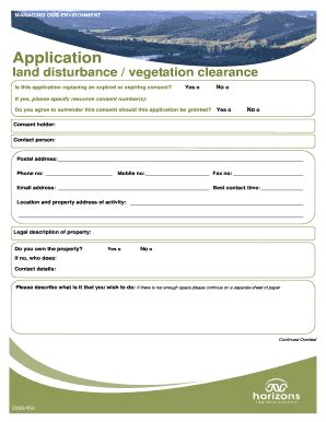 Fillable Online Application Form Land Disturbance Vegetation