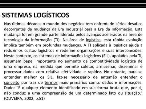 SISTEMAS DE INFORMAÇÃO LOGÍSTICOS ppt carregar