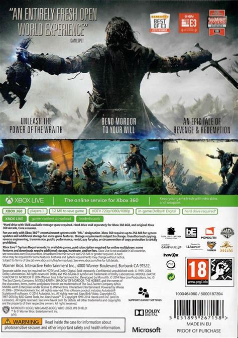 Middle-earth: Shadow of Mordor cover or packaging material - MobyGames