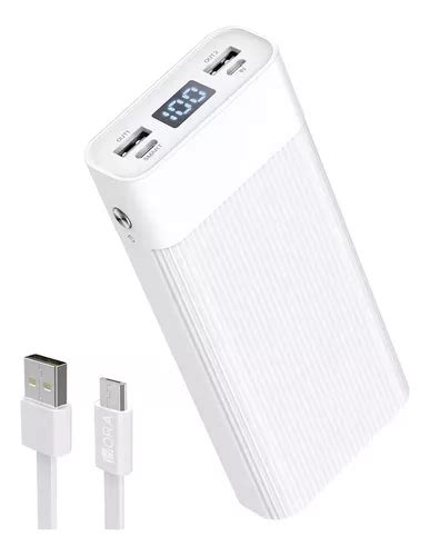 Power Bank Batería Portátil 20000 Mah 2 1a Carga Rápida Blanca Robusta