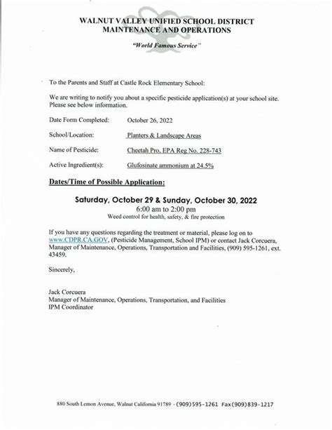 Pesticide Application October 29th & October 30th | Castle Rock Elementary