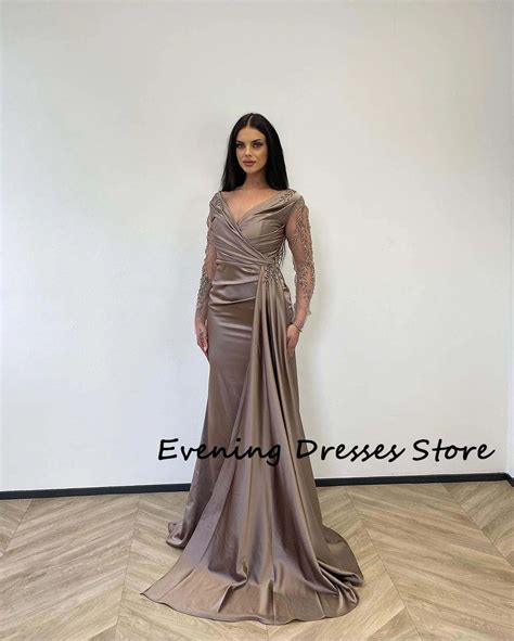 Off Shoulder V Neck Satin Saudi Arabia Evening Gown Custom Made Formal