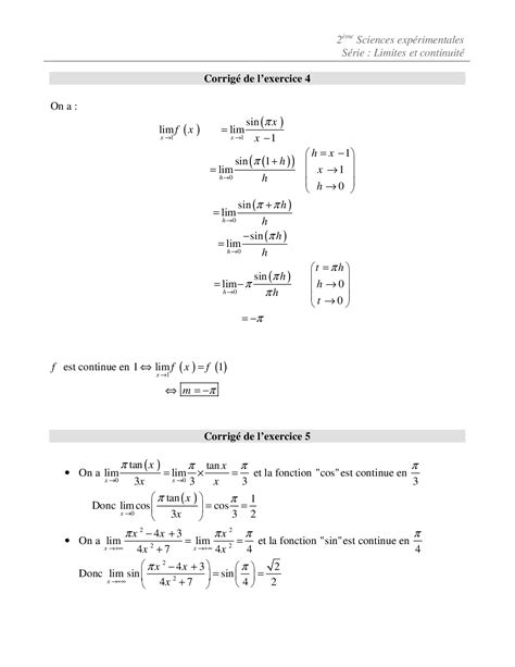 Limites Et Continuité Corrigé Série Dexercices 1 Alloschool