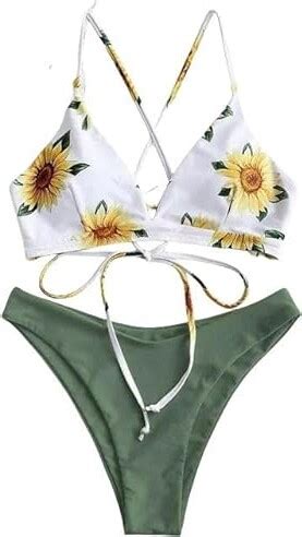 JINGBDO Bikini Setsunflower Print Bikini Set Sexy Swimwear Bandage