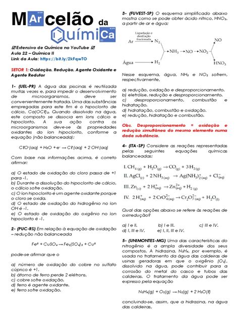 Aula22 Quimica2 Exercícios Pdf Reações Químicas Cloro