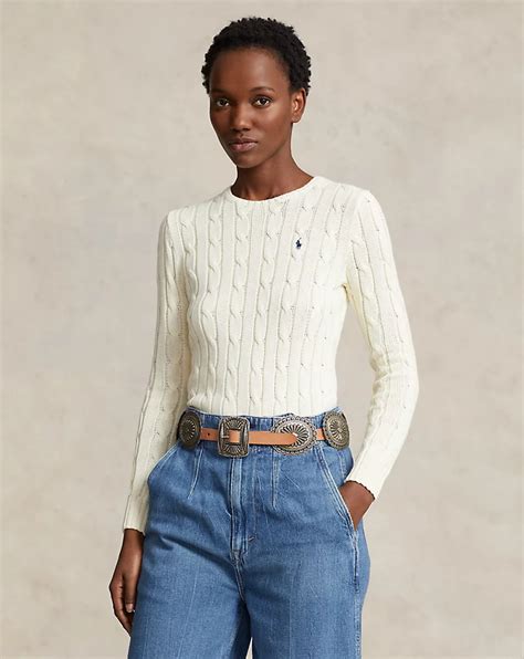 Cable Knit Cotton Crewneck Jumper For Women Ralph Lauren® Uk