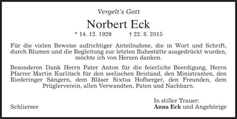 Traueranzeigen Von Norbert Eck Trauer Merkur De